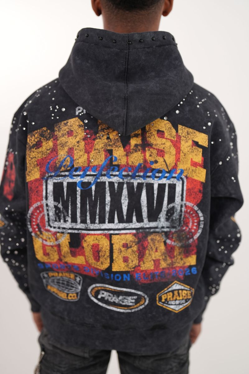 Praise Black Rhinestone Premium Mens Hoodie + Pearls Zip Up