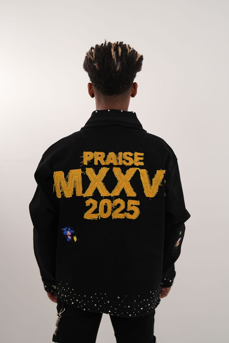 Praise Embellished Premium Mens Denim Jacket Onyx
