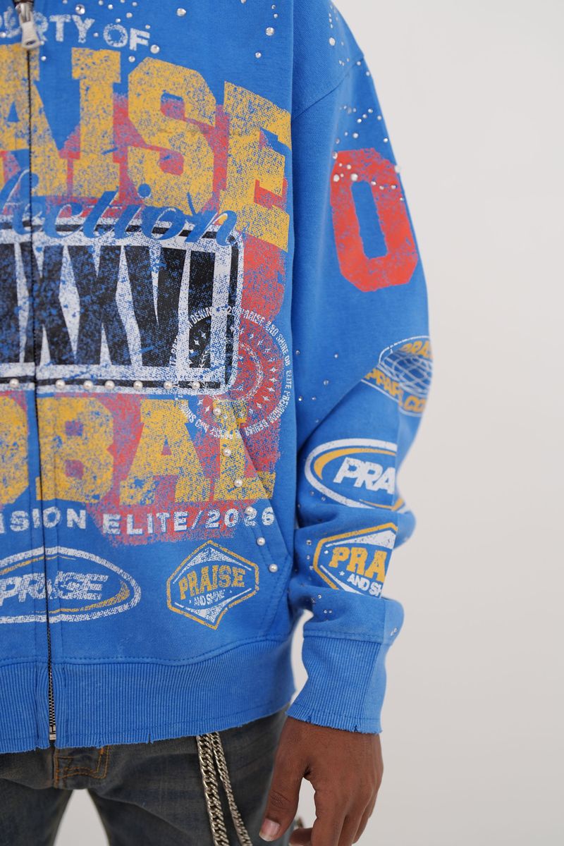Praise Blue Rhinestone Premium Mens Hoodie + Pearls Zip Up