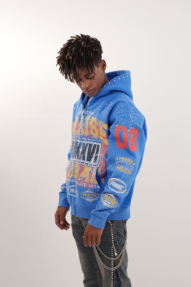 Praise Blue Rhinestone Premium Mens Hoodie + Pearls Zip Up – Elite