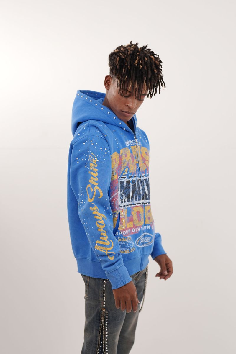 Praise Blue Rhinestone Premium Mens Hoodie + Pearls Zip Up