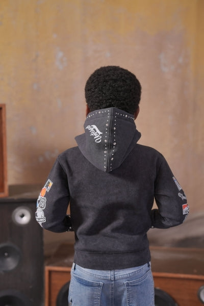 Unfazed Black Rhinestones Premium Embellished Kids Hoodie