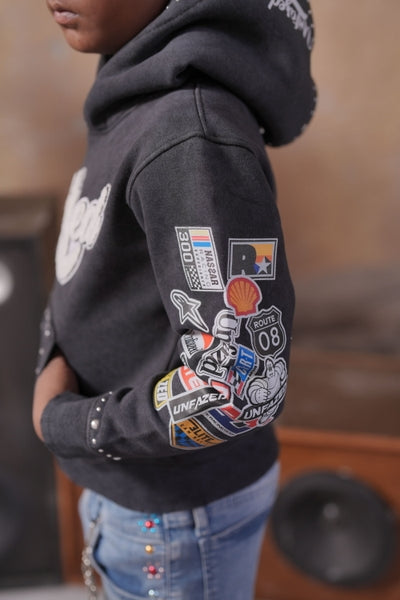 Unfazed Black Rhinestones Premium Embellished Kids Hoodie