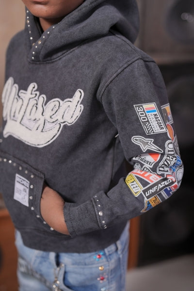 Unfazed Black Rhinestones Premium Embellished Kids Hoodie
