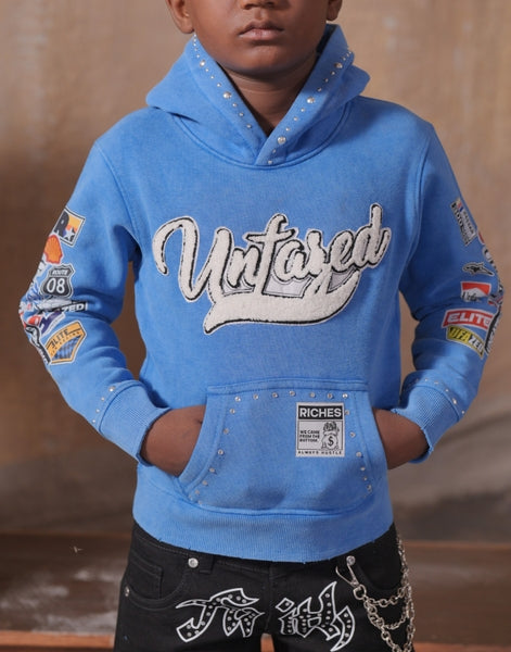 Unfazed Blue Rhinestones Premium Embellished Kids Hoodie
