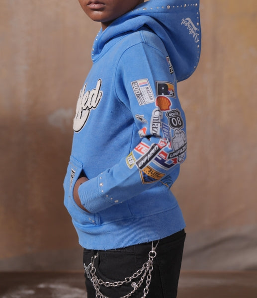 Unfazed Blue Rhinestones Premium Embellished Kids Hoodie