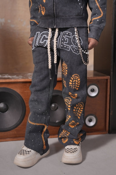 Riches Black Rhinestone Premium Kids Fleece Set