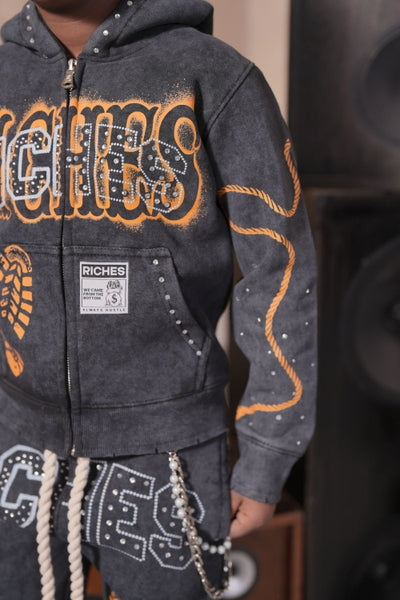 Riches Black Rhinestone Premium Kids Fleece Set