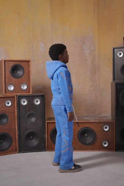 Riches Blue Rhinestone Premium Kids Fleece Set