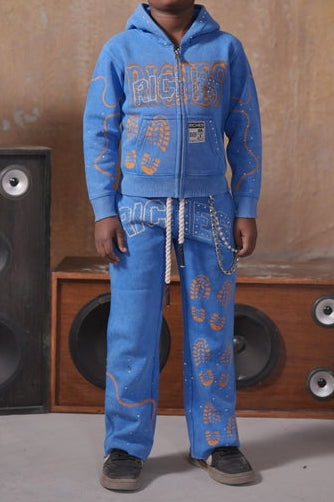 Riches Blue Rhinestone Premium Kids Fleece Set