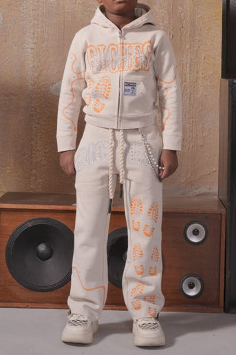 Riches Cream Rhinestone Premium Kids Fleece Set