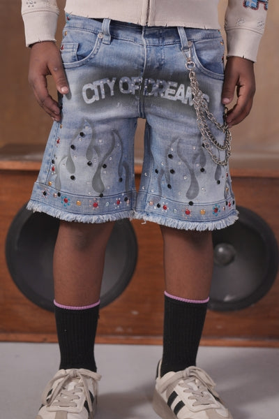 Dreams Double Waisted Embellished Blue Kids Jorts