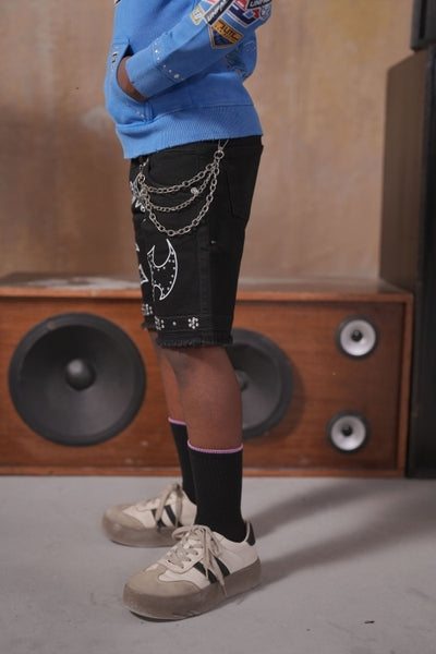 Faith Double Waisted Embellished Black Kids Jorts