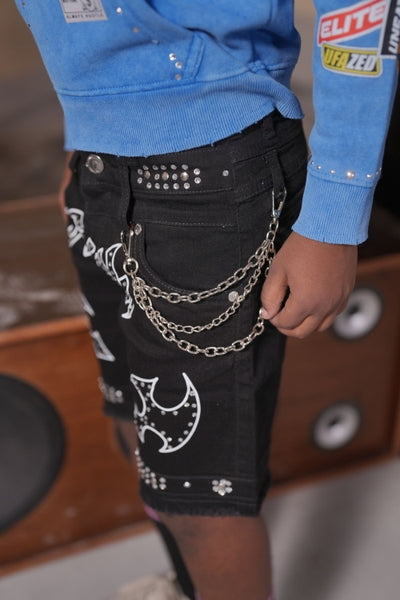 Faith Double Waisted Embellished Black Kids Jorts