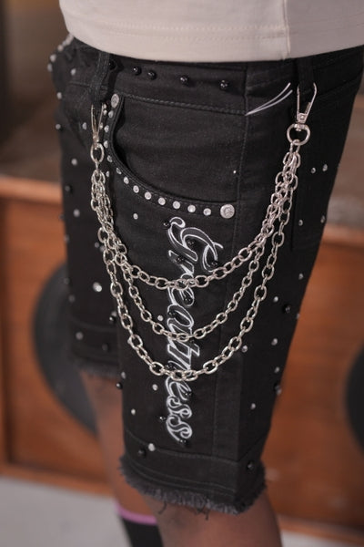 Greatness Double Waisted Embellished Black Kids Jorts