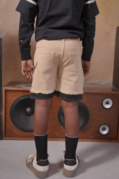 2Tone Embellished Cream Kids Jorts