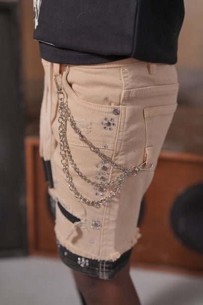 2Tone Embellished Cream Kids Jorts