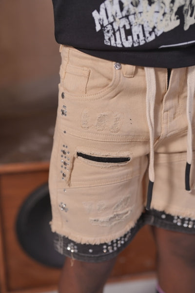2Tone Embellished Cream Kids Jorts