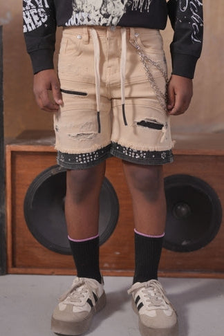 2Tone Embellished Cream Kids Jorts