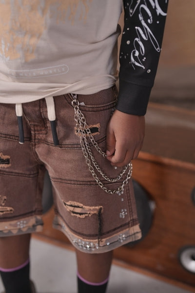 2Tone Embellished Mocha Kids Jorts