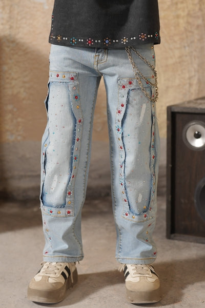 Mardi Gras Embellished Blue Kids Jeans