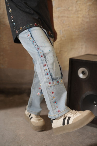 Mardi Gras Embellished Blue Kids Jeans