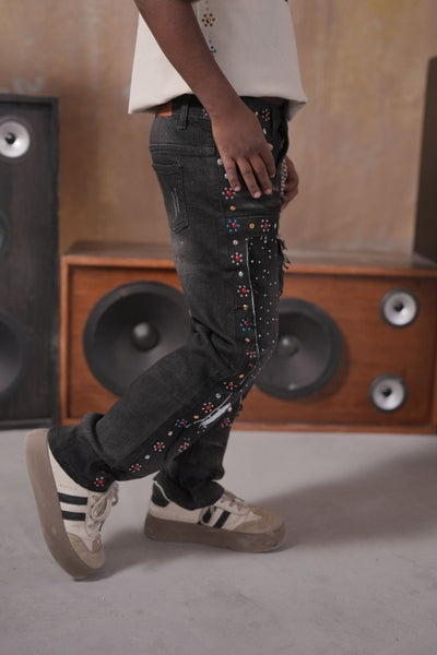 Mardi Gras Embellished Black Kids Jeans