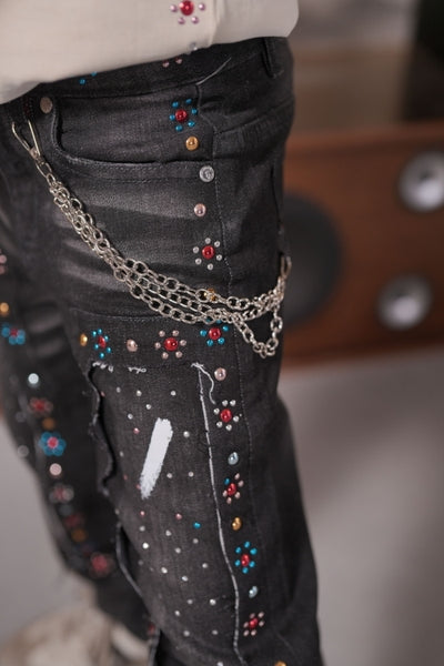 Mardi Gras Embellished Black Kids Jeans