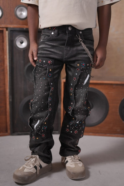 Mardi Gras Embellished Black Kids Jeans