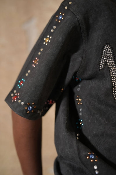 VS Washed Heavy Embellished + Rhinestone Black Kids Tee