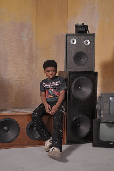 Legends Washed Heavy Embellished + Rhinestone Black Kids Tee