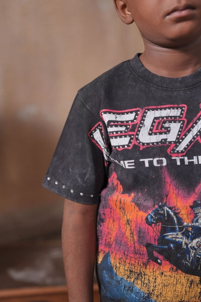 Legends Washed Heavy Embellished + Rhinestone Black Kids Tee