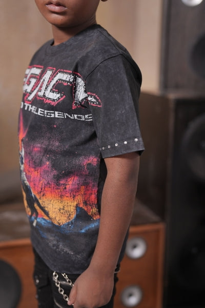 Legends Washed Heavy Embellished + Rhinestone Black Kids Tee