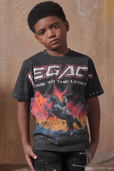 Legends Washed Heavy Embellished + Rhinestone Black Kids Tee