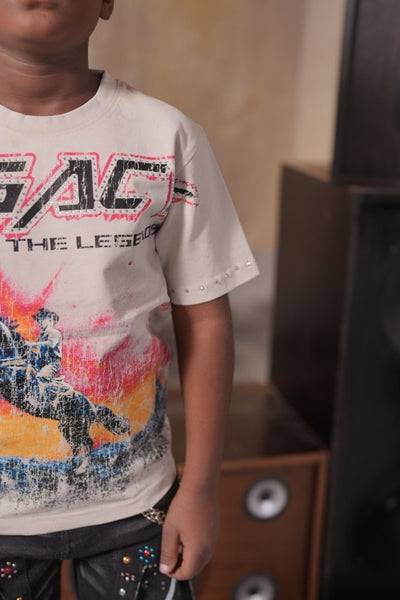 Legends Washed Heavy Embellished + Rhinestone Cream Kids Tee