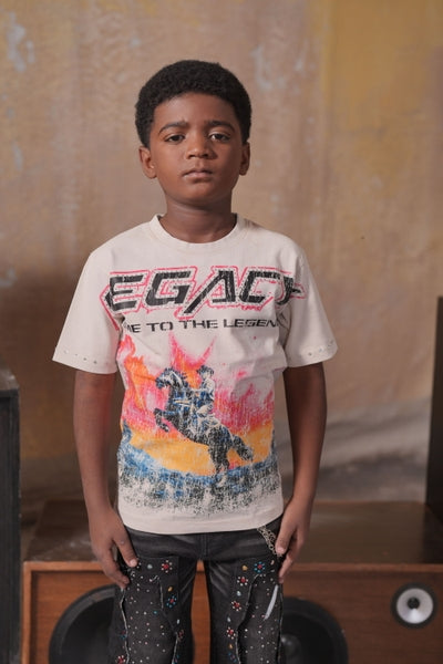 Legends Washed Heavy Embellished + Rhinestone Cream Kids Tee