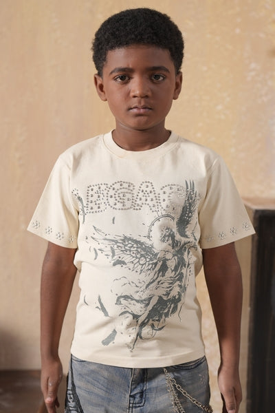 Legacy Washed Heavy Embellished + Rhinestone Cream Kids Tee