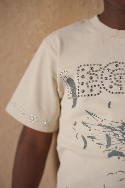 Legacy Washed Heavy Embellished + Rhinestone Cream Kids Tee