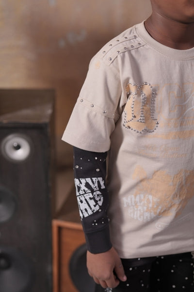 Riches Cream Rhinestones Embellished Kids Thermal Tee