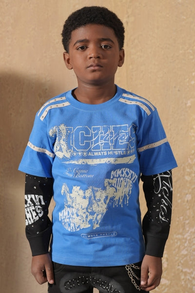 Riches Blue Rhinestones Embellished Kids Thermal Tee