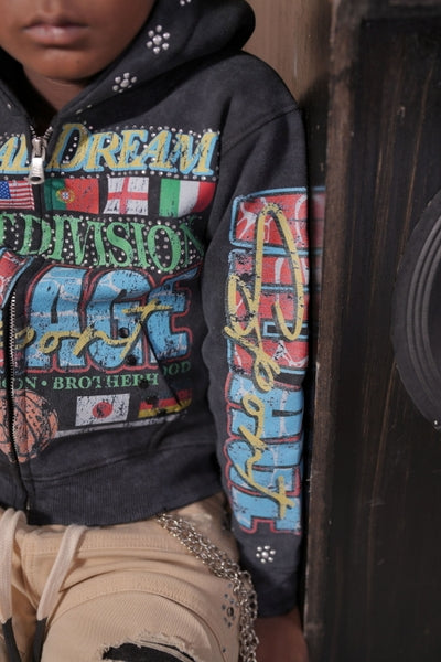 Global Dreams Rhinestone Embellished Black Kids Zip Up Hoodie