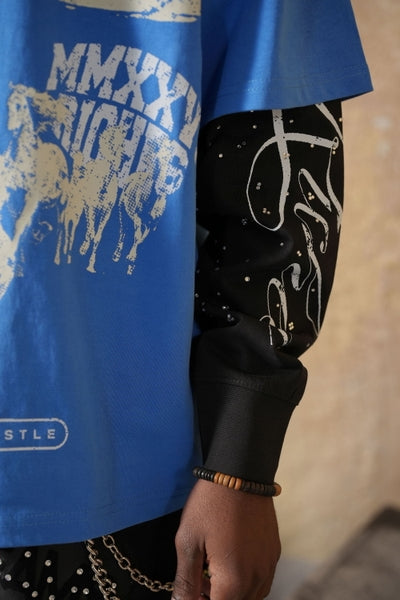 Riches Blue Rhinestones Embellished Kids Thermal Tee
