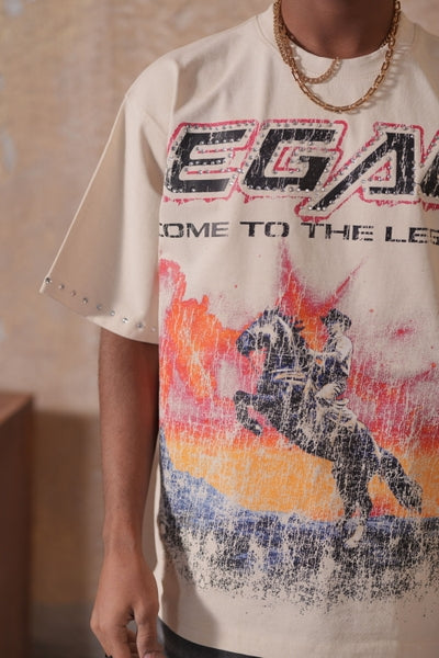Legends Washed Beige Heavy Embellished Mens Tee