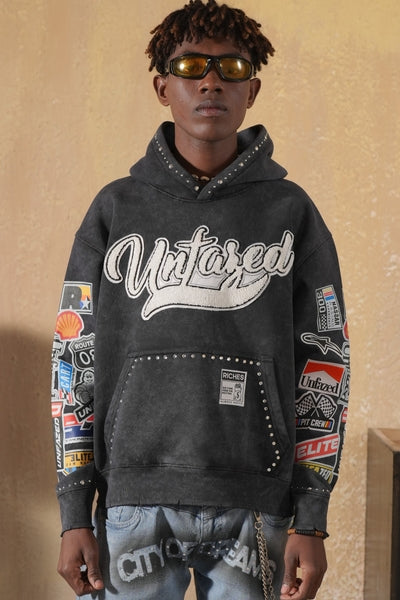 Unfazed Black Rhinestone Premium Mens Hoodie