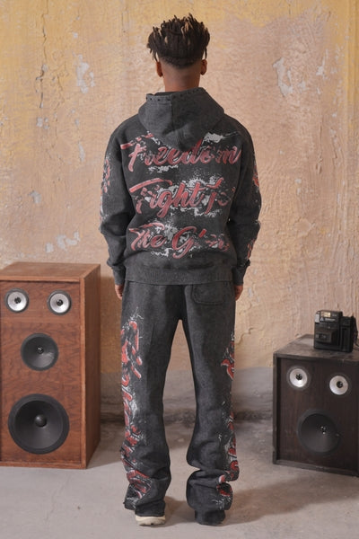 Freedom Fight Premium Fleece Mens Set Black Keffiyeh