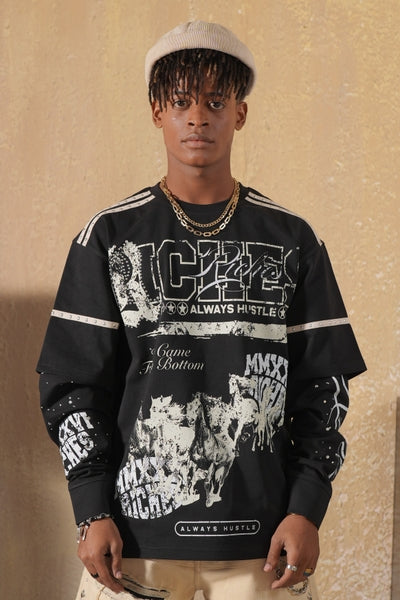 Riches Embellished Thermal Mens Tee Black