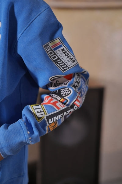 Unfazed Blue Rhinestone Premium Mens Hoodie