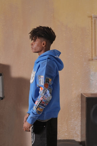 Unfazed Blue Rhinestone Premium Mens Hoodie
