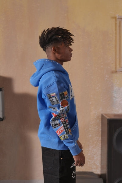 Unfazed Blue Rhinestone Premium Mens Hoodie