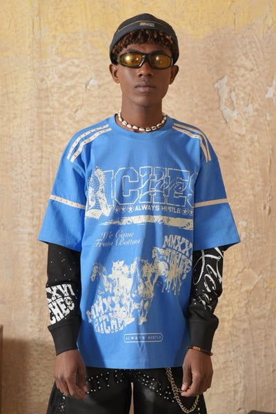 Riches Embellished Thermal Mens Tee Blue